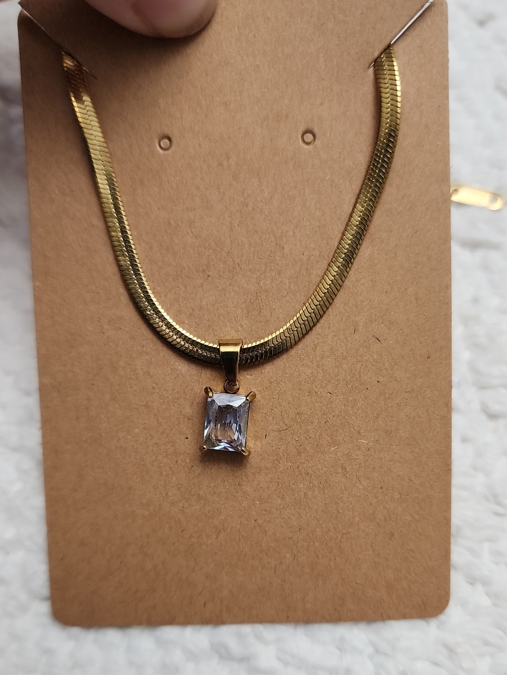 1pc Minimalist White Square Cubic Zirconia Pendant Stainless Steel Blade Chain
